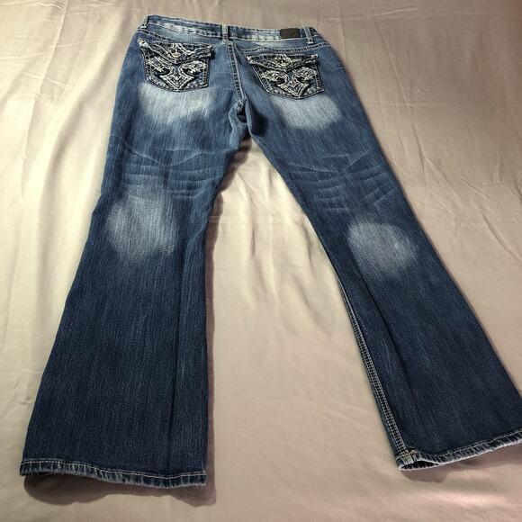 Love Nation Jeans Women's 12P Blue Denim Bootcut Pocket Flap Wings Western Rock - Picture 2 of 10